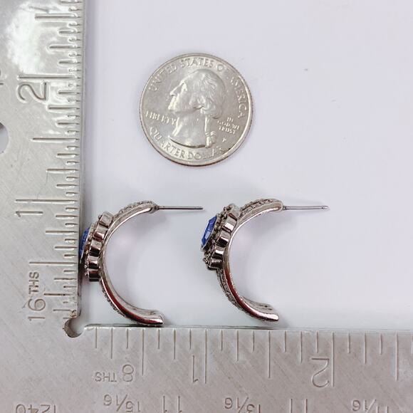 Signed Avon Art Deco Revival Marcasite Silver Tone Blue Earrings - Picture 9 of 9